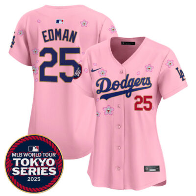 Women's LA Dodgers Tokyo Series 2025 Gold Trim Vapor Premier Limited Jersey - Stitched Cherry Blossom Tommy Edman