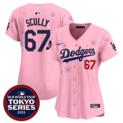 Women's LA Dodgers Tokyo Series 2025 Gold Trim Vapor Premier Limited Jersey - Stitched Cherry Blossom Vin Scully