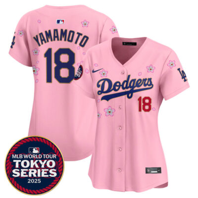 Women's LA Dodgers Tokyo Series 2025 Gold Trim Vapor Premier Limited Jersey - Stitched Cherry Blossom Yamamoto