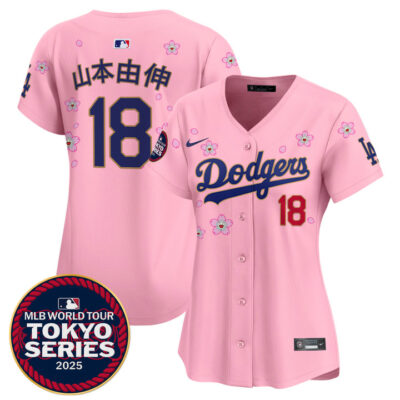 Women's LA Dodgers Tokyo Series 2025 Gold Trim Vapor Premier Limited Jersey - Stitched Cherry Blossom Yamamoto