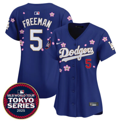 Women's LA Dodgers Tokyo Series 2025 Gold Trim Vapor Premier Limited Jersey V2 - Stitched Royal Freddie Freeman