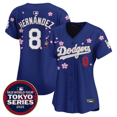 Women's LA Dodgers Tokyo Series 2025 Gold Trim Vapor Premier Limited Jersey V2 - Stitched Royal Kike Hernandez