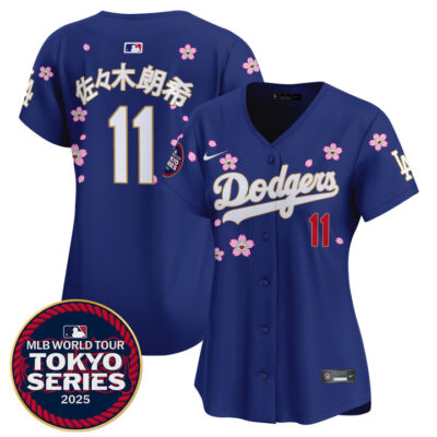 Women's LA Dodgers Tokyo Series 2025 Gold Trim Vapor Premier Limited Jersey V2 - Stitched Royal Roki Sasaki