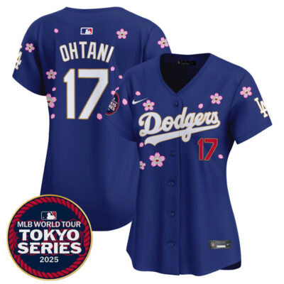 Women's LA Dodgers Tokyo Series 2025 Gold Trim Vapor Premier Limited Jersey V2 - Stitched Royal Shohei Ohtani
