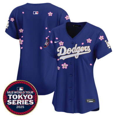 Women's LA Dodgers Tokyo Series 2025 Gold Trim Vapor Premier Limited Jersey V2 - Stitched Royal Team