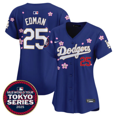 Women's LA Dodgers Tokyo Series 2025 Gold Trim Vapor Premier Limited Jersey V2 - Stitched Royal Tommy Edman