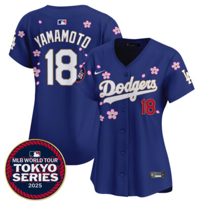 Women's LA Dodgers Tokyo Series 2025 Gold Trim Vapor Premier Limited Jersey V2 - Stitched Royal Yamamoto