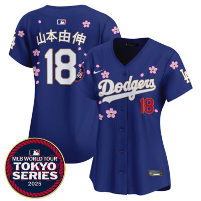 Women's LA Dodgers Tokyo Series 2025 Gold Trim Vapor Premier Limited Jersey V2 - Stitched Royal Yamamoto