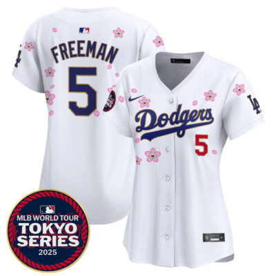 Women's LA Dodgers Tokyo Series 2025 Gold Trim Vapor Premier Limited Jersey V2 - Stitched White Freddie Freeman