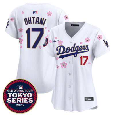 Women's LA Dodgers Tokyo Series 2025 Gold Trim Vapor Premier Limited Jersey V2 - Stitched White Shohei Ohtani