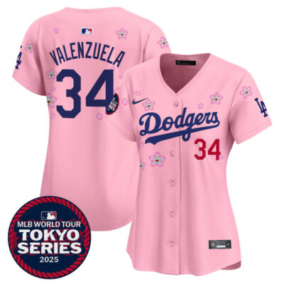 Women's LA Dodgers Tokyo Series 2025 Vapor Premier Limited Jersey V2 - Stitched Cherry Blossom Fernando Valenzuela