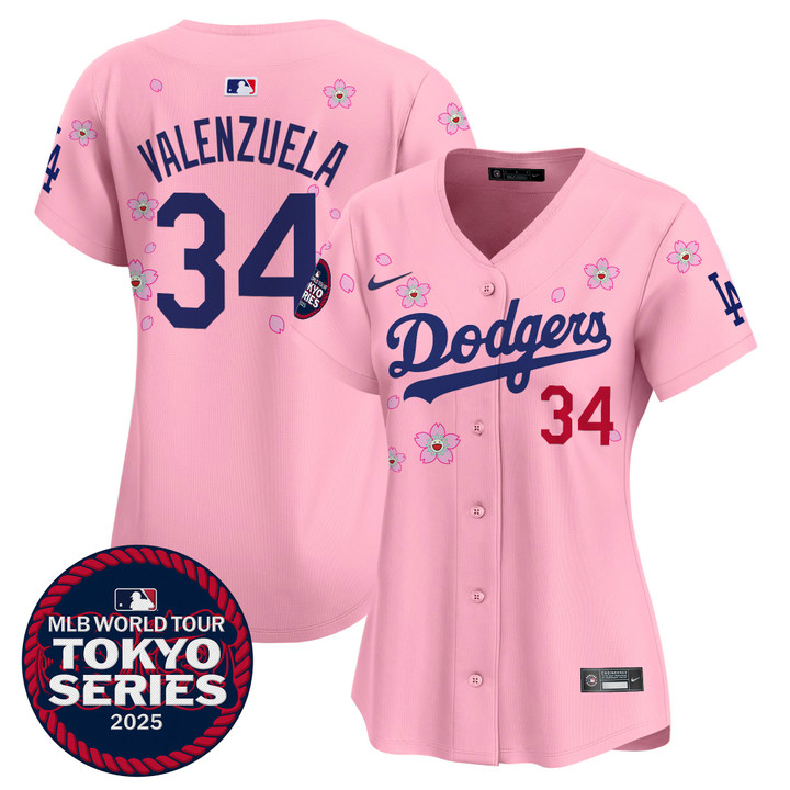 Women's LA Dodgers Tokyo Series 2025 Vapor Premier Limited Jersey V2 - Stitched Cherry Blossom Fernando Valenzuela