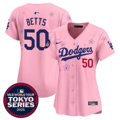 Women's LA Dodgers Tokyo Series 2025 Vapor Premier Limited Jersey V2 - Stitched Cherry Blossom Mookie Betts