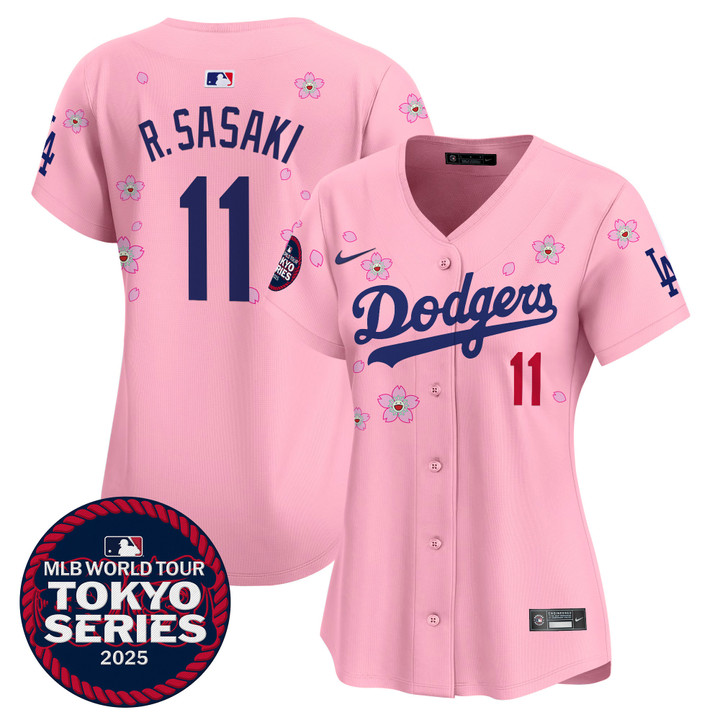 Women's LA Dodgers Tokyo Series 2025 Vapor Premier Limited Jersey V2 - Stitched Cherry Blossom Roki Sasaki