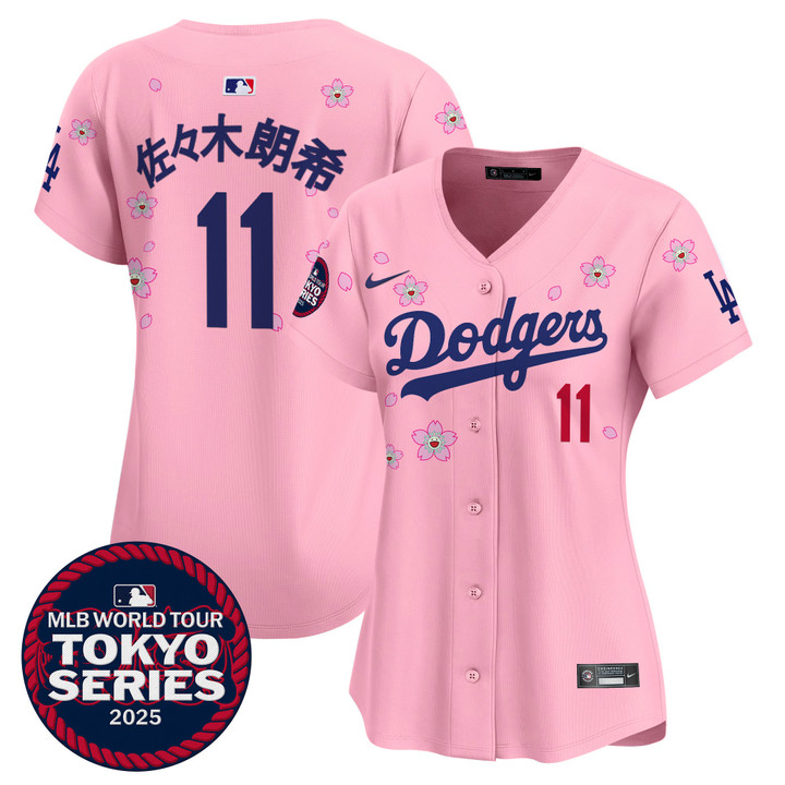 Women's LA Dodgers Tokyo Series 2025 Vapor Premier Limited Jersey V2 - Stitched Cherry Blossom Roki Sasaki
