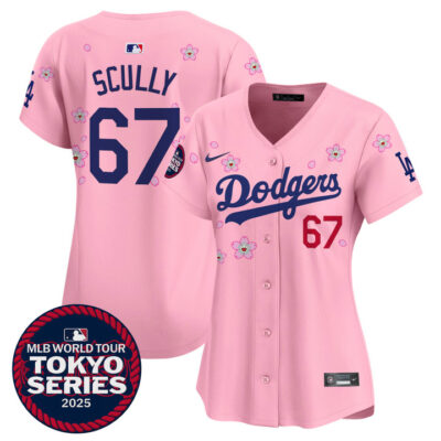 Women's LA Dodgers Tokyo Series 2025 Vapor Premier Limited Jersey V2 - Stitched Cherry Blossom Vin Scully