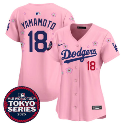 Women's LA Dodgers Tokyo Series 2025 Vapor Premier Limited Jersey V2 - Stitched Cherry Blossom Yamamoto