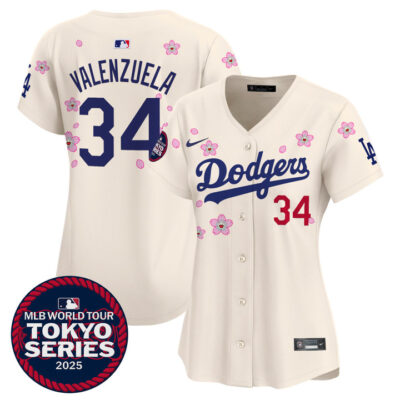 Women's LA Dodgers Tokyo Series 2025 Vapor Premier Limited Jersey V2 - Stitched Cream Fernando Valenzuela