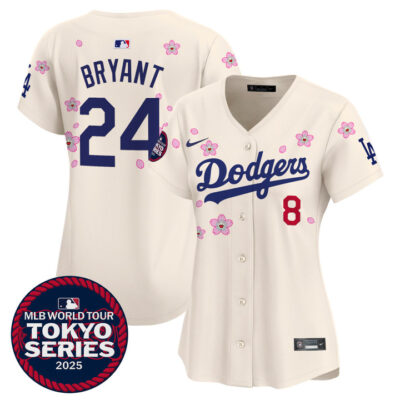 Women's LA Dodgers Tokyo Series 2025 Vapor Premier Limited Jersey V2 - Stitched Cream Kobe Bryant