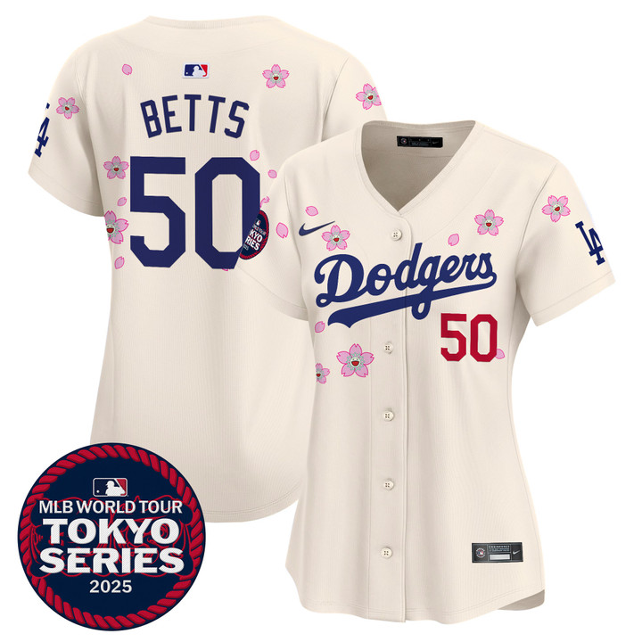 Women's LA Dodgers Tokyo Series 2025 Vapor Premier Limited Jersey V2 - Stitched Cream Mookie Betts