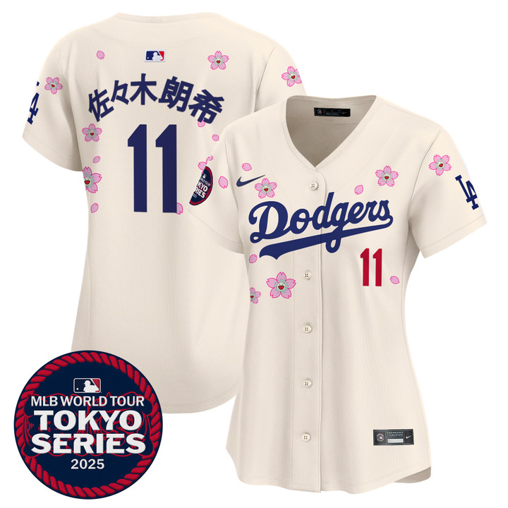 Women's LA Dodgers Tokyo Series 2025 Vapor Premier Limited Jersey V2 - Stitched Cream Roki Sasaki