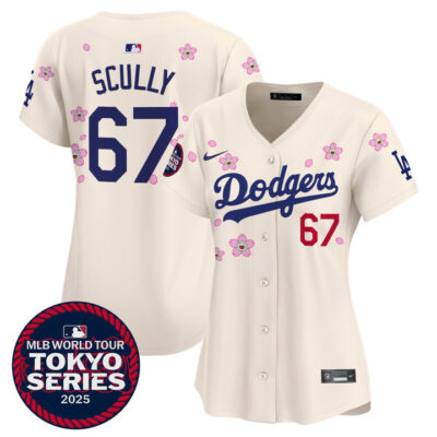 Women's LA Dodgers Tokyo Series 2025 Vapor Premier Limited Jersey V2 - Stitched Cream Vin Scully