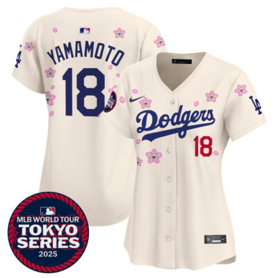 Women's LA Dodgers Tokyo Series 2025 Vapor Premier Limited Jersey V2 - Stitched Cream Yamamoto