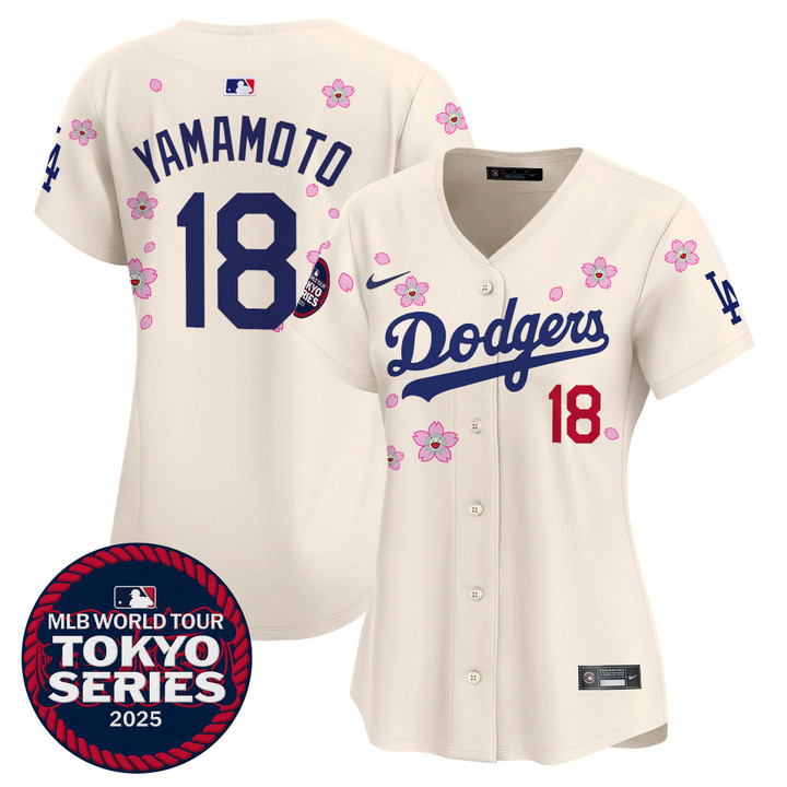 Women's LA Dodgers Tokyo Series 2025 Vapor Premier Limited Jersey V2 - Stitched Cream Yamamoto