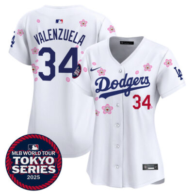 Women's LA Dodgers Tokyo Series 2025 Vapor Premier Limited Jersey V2 - Stitched White Fernando Valenzuela