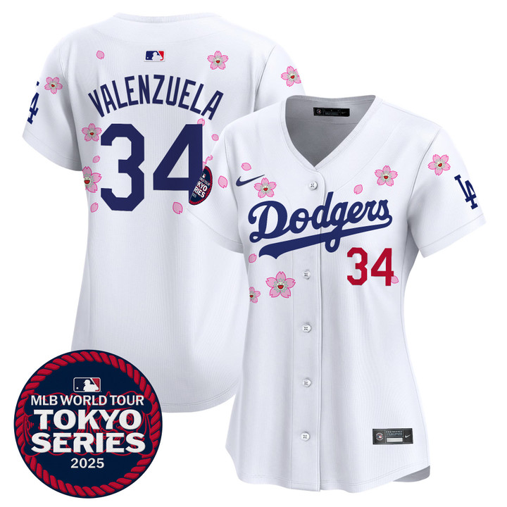 Women's LA Dodgers Tokyo Series 2025 Vapor Premier Limited Jersey V2 - Stitched White Fernando Valenzuela