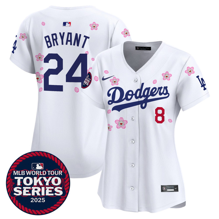 Women's LA Dodgers Tokyo Series 2025 Vapor Premier Limited Jersey V2 - Stitched White Kobe Bryant
