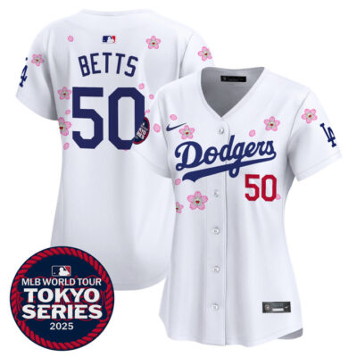 Women's LA Dodgers Tokyo Series 2025 Vapor Premier Limited Jersey V2 - Stitched White Mookie Betts
