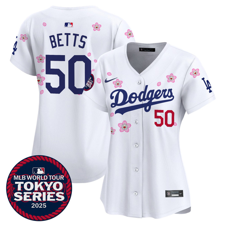 Women's LA Dodgers Tokyo Series 2025 Vapor Premier Limited Jersey V2 - Stitched White Mookie Betts