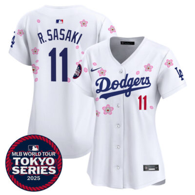 Women's LA Dodgers Tokyo Series 2025 Vapor Premier Limited Jersey V2 - Stitched White Roki Sasaki