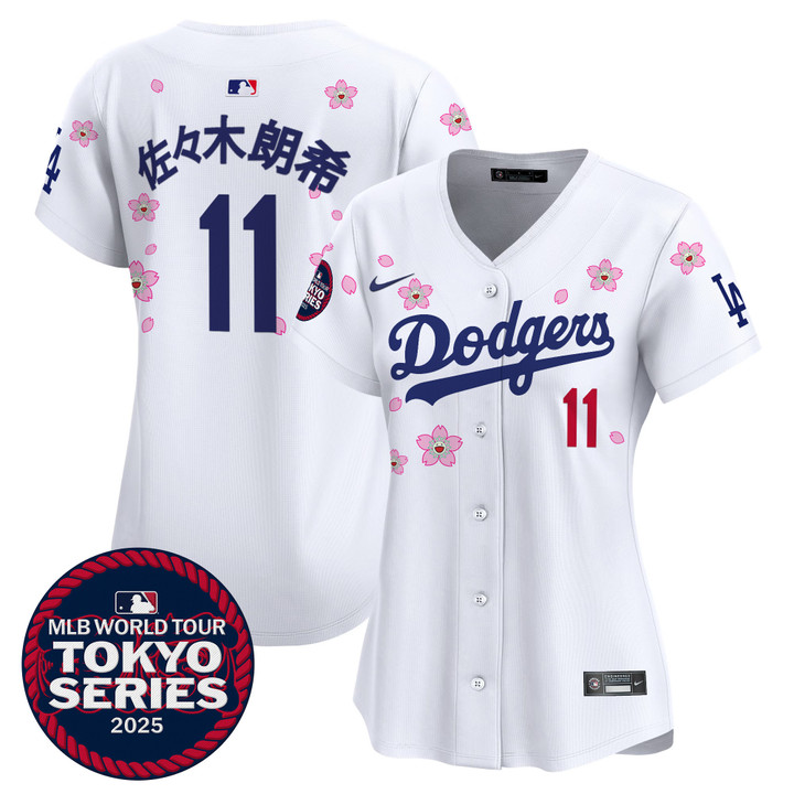 Women's LA Dodgers Tokyo Series 2025 Vapor Premier Limited Jersey V2 - Stitched White Roki Sasaki