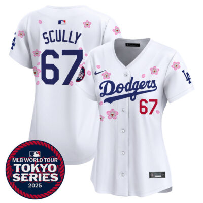 Women's LA Dodgers Tokyo Series 2025 Vapor Premier Limited Jersey V2 - Stitched White Vin Scully