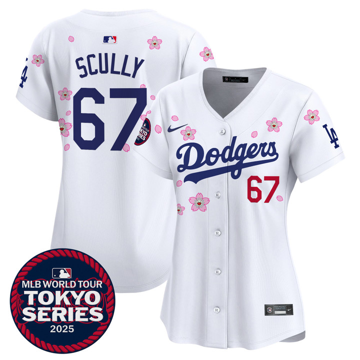 Women's LA Dodgers Tokyo Series 2025 Vapor Premier Limited Jersey V2 - Stitched White Vin Scully