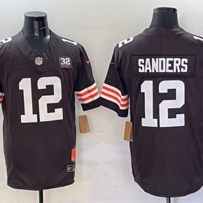 Cleveland Browns #12 Shedeur Sanders Brown 2025 Draft F.U.S.E. With Jim Brown Memorial & Home Patch Vapor Limited Football Stitched Jersey