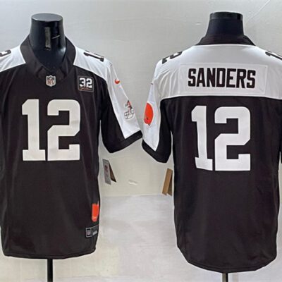 Cleveland Browns #12 Shedeur Sanders Brown/White 2025 Draft F.U.S.E. With Jim Brown Memorial & Home Patch Vapor Limited Football Stitched Jersey