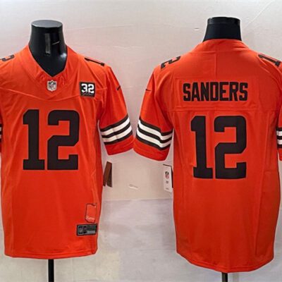 Cleveland Browns #12 Shedeur Sanders Orange 2025 Draft F.U.S.E. With Jim Brown Memorial & Home Patch Vapor Limited Football Stitched Jersey