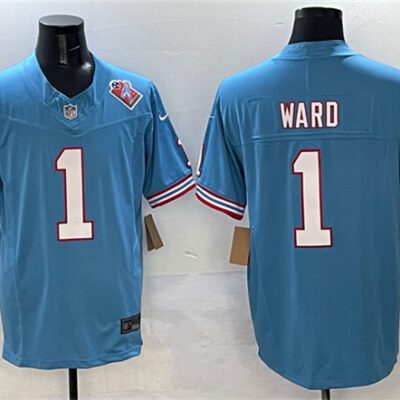 Tennessee Titans #1 Cameron Ward Blue 2025 Draft F.U.S.E. 1997 Throwback Patch Vapor Limited Football Stitched Jersey