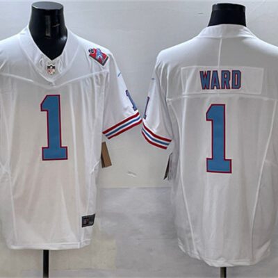 Tennessee Titans #1 Cameron Ward White 2025 Draft F.U.S.E. 1997 Throwback Patch Vapor Limited Football Stitched Jersey
