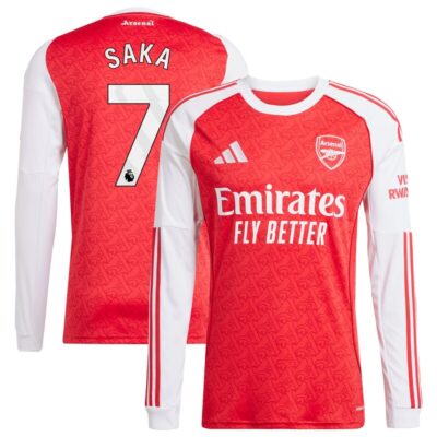 Bukayo Saka Arsenal 2025/26 Home Replica Long Sleeve Player Jersey - Red