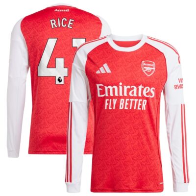 Declan Rice Arsenal 2025/26 Home Replica Long Sleeve Player Jersey - Red