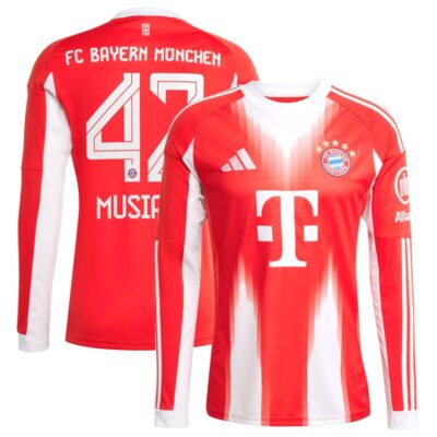 Jamal Musiala Bayern Munich 2025/26 Home Replica Long Sleeve Jersey - Red