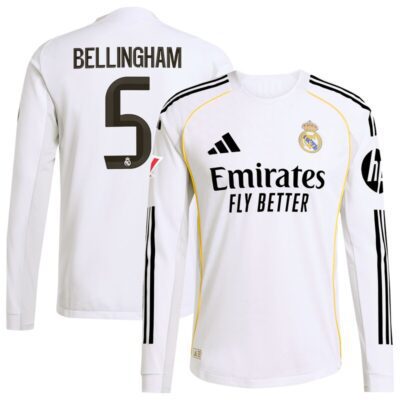 Jude Bellingham Real Madrid 2025/26 Home Long Sleeve Jersey - White