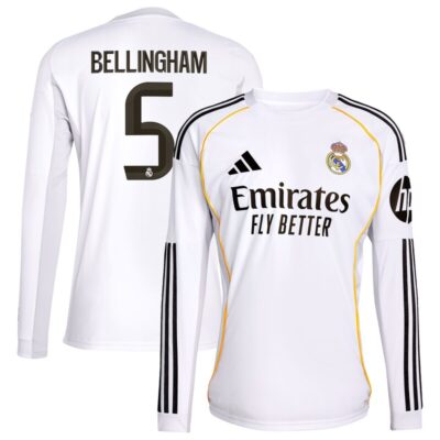 Jude Bellingham Real Madrid 2025/26 Home Replica Long Sleeve Jersey - White