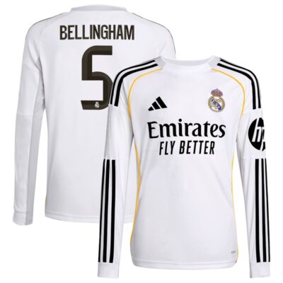Jude Bellingham Real Madrid Youth 2025/26 Home Replica Long Sleeve Jersey - White