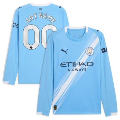 Manchester City 2025/26 Home Replica Long Sleeve Custom Jersey - Sky Blue