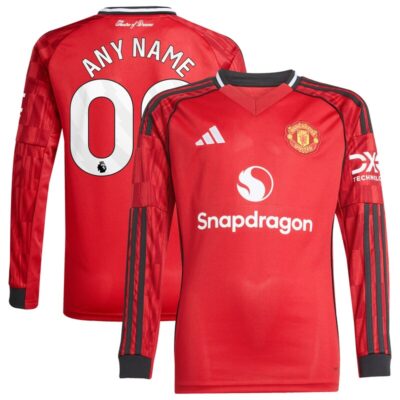 Manchester United Youth Home 2025/26 Custom Replica Long Sleeve Jersey - Red